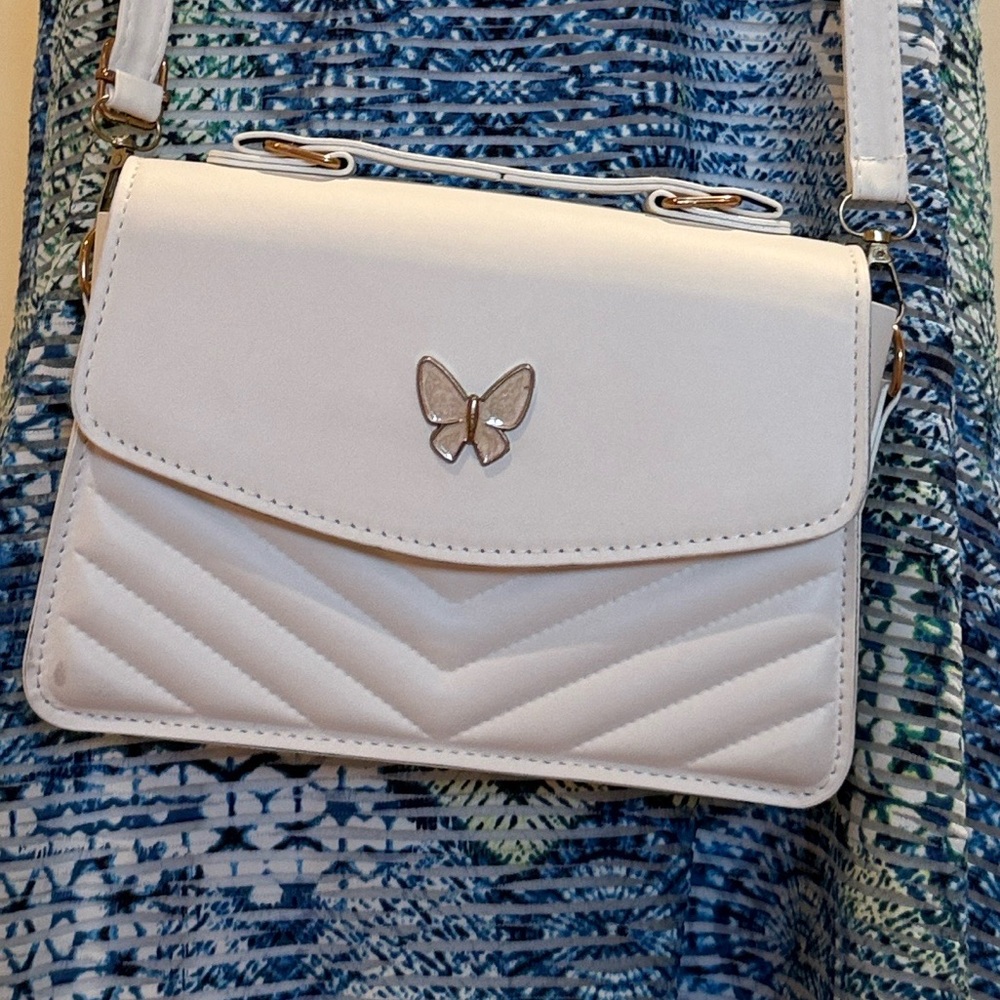 Butterfly Accent Cream Crossbody Bag - Women's Shoulder Purse